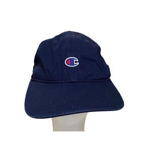Champion Logo Navy‎ Blue Adjustable Strapback Visor Baseball Cap Hat